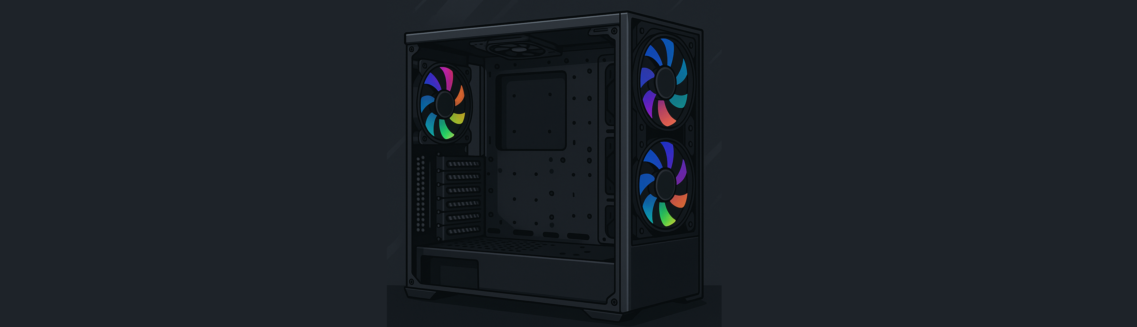 PC case with standoffs and fans pre-installed